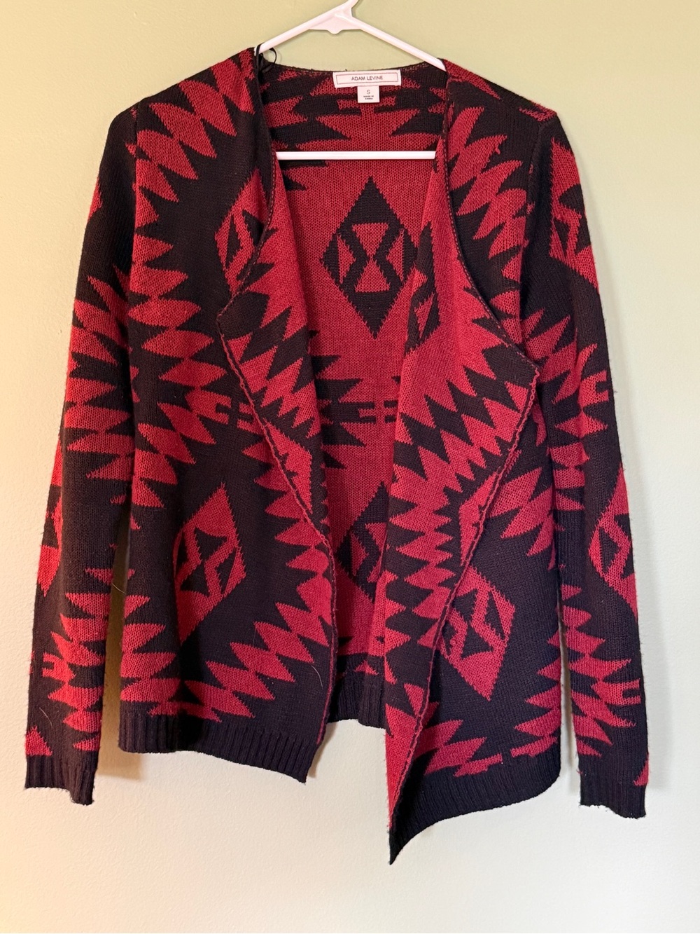 Adam Levine Collection Open-Front Aztec Cardigan - Red & Black